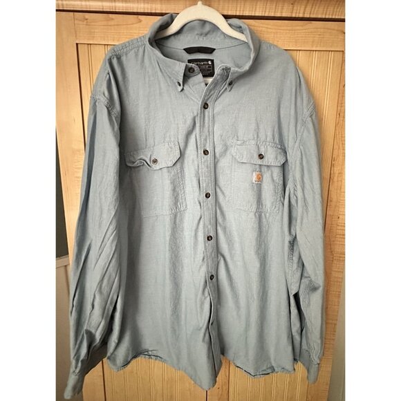 Carhartt Mens SZ 3X Loose Fit Midweight Chambray Long Sleeve Button Down Shirt - Picture 1 of 4
